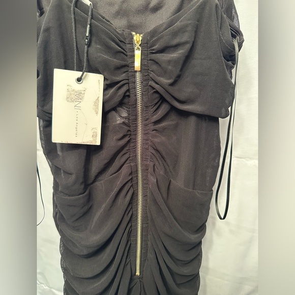 NEW M.N.I. Los Angeles Black Ruched Mini Dress Sheer Detail Zip Back Size Small - Picture 6 of 12
